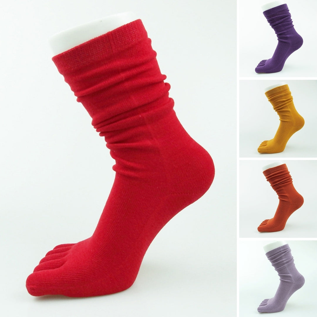 1 Pair High Socks Ultra Soft Breathable Non-slip High Elasticity Keep Warm Solid Long Tube Five Fingers Toe Socks Women Image 1