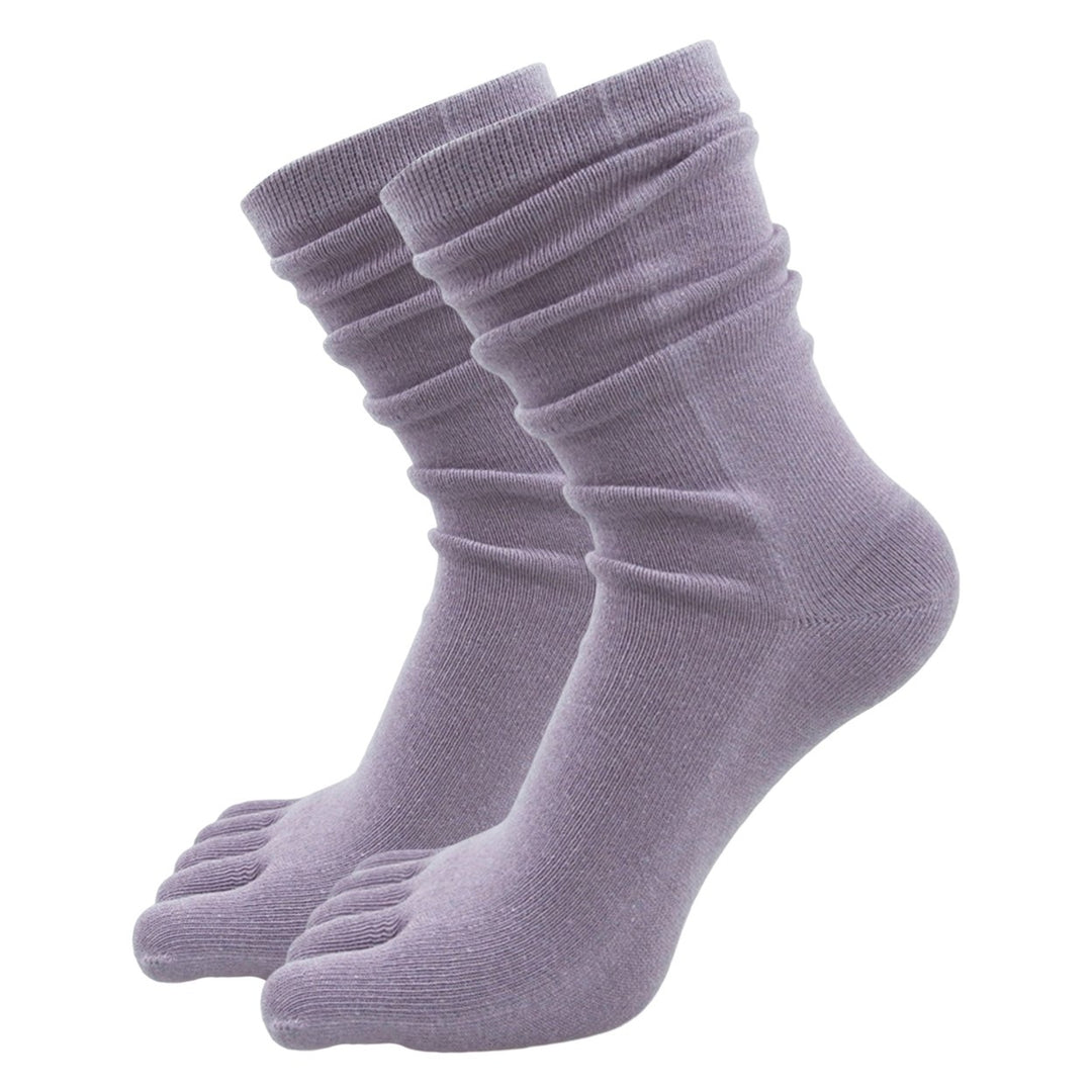 1 Pair High Socks Ultra Soft Breathable Non-slip High Elasticity Keep Warm Solid Long Tube Five Fingers Toe Socks Women Image 1