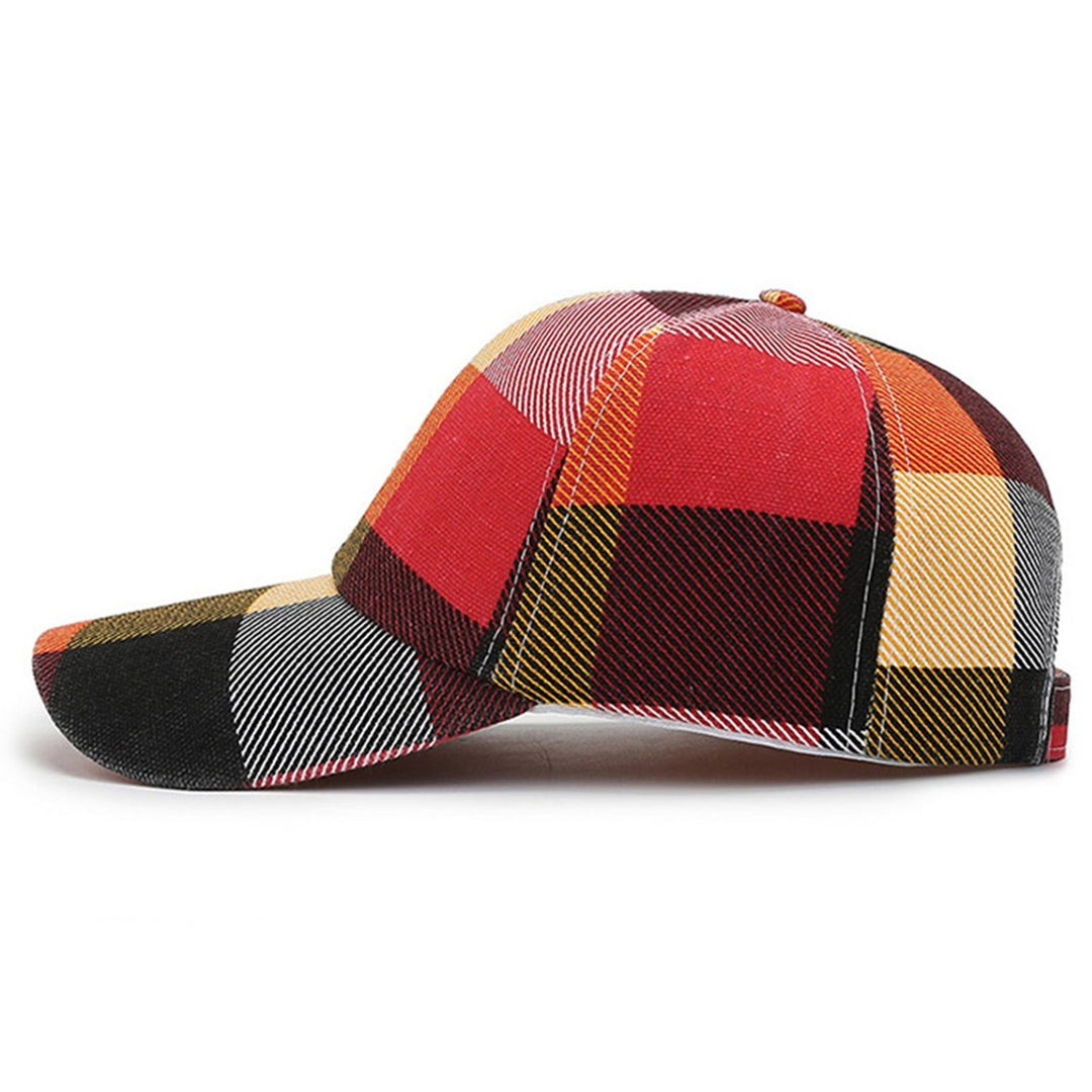 Baseball Hat Adjustable Extended Brim Sun Protection Fadeless Color Contrast Stitching Plaid Peaked Hat Daily Accessory Image 2