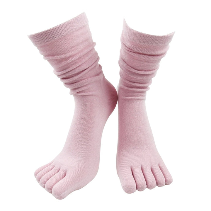 1 Pair High Socks Ultra Soft Breathable Non-slip High Elasticity Keep Warm Solid Long Tube Five Fingers Toe Socks Women Image 1