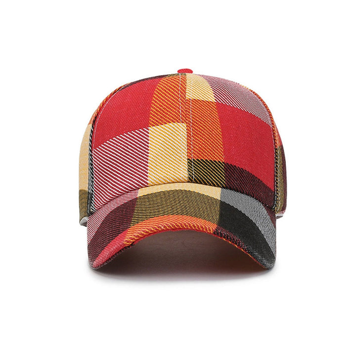 Baseball Hat Adjustable Extended Brim Sun Protection Fadeless Color Contrast Stitching Plaid Peaked Hat Daily Accessory Image 3