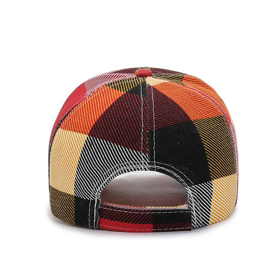 Baseball Hat Adjustable Extended Brim Sun Protection Fadeless Color Contrast Stitching Plaid Peaked Hat Daily Accessory Image 4