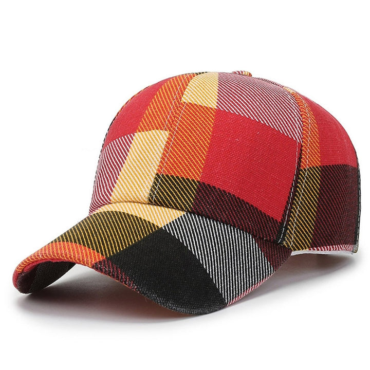 Baseball Hat Adjustable Extended Brim Sun Protection Fadeless Color Contrast Stitching Plaid Peaked Hat Daily Accessory Image 4