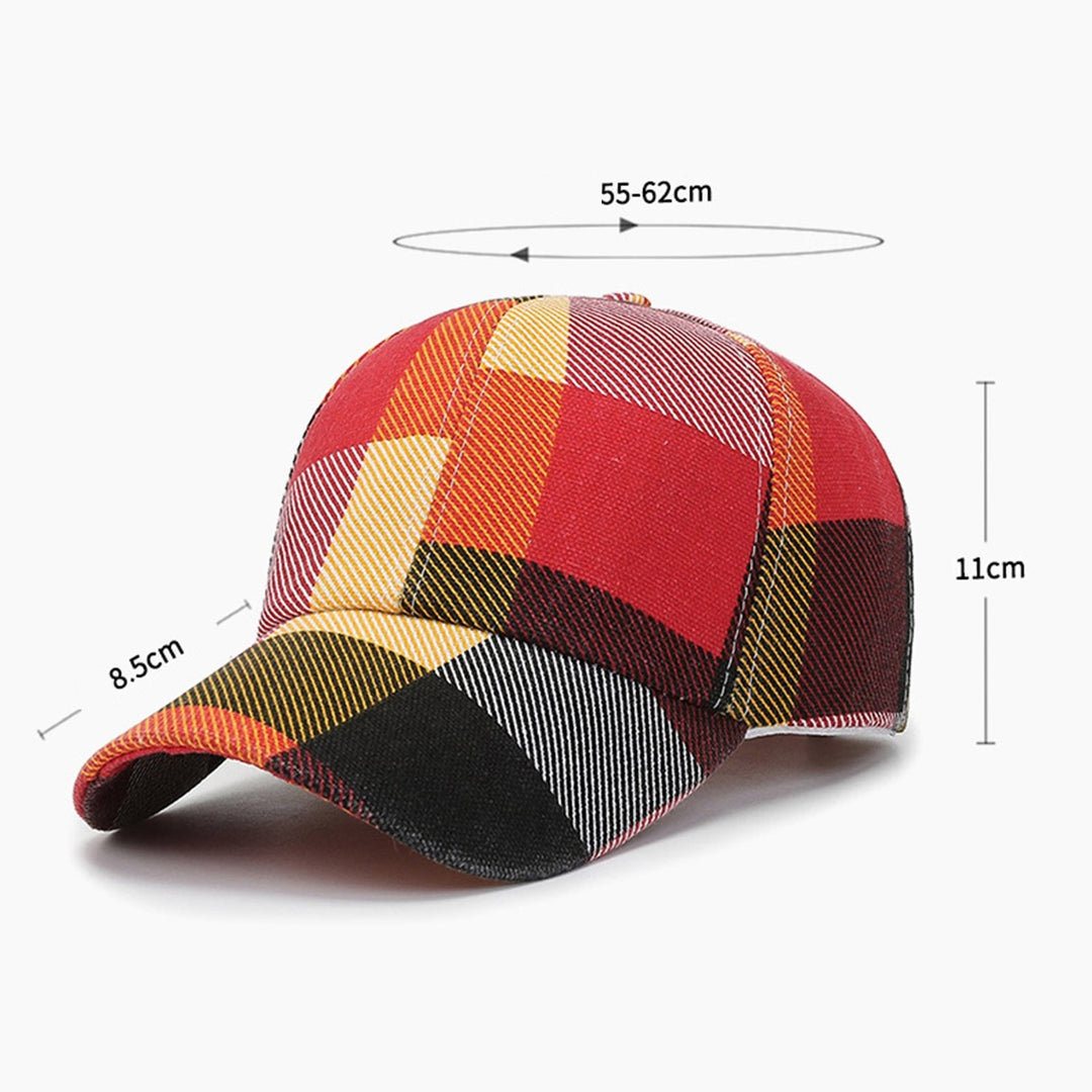 Baseball Hat Adjustable Extended Brim Sun Protection Fadeless Color Contrast Stitching Plaid Peaked Hat Daily Accessory Image 6