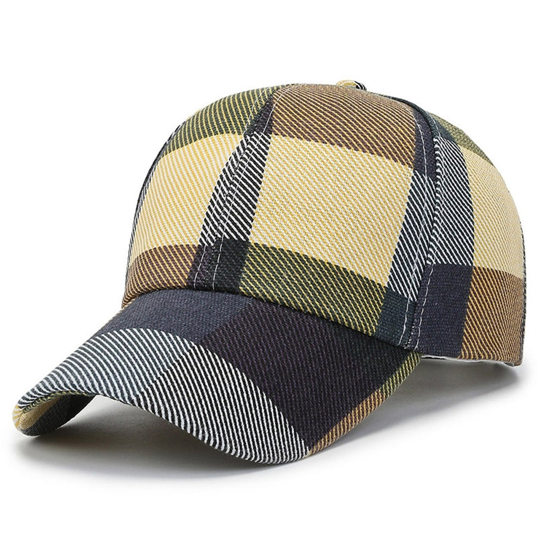 Baseball Hat Adjustable Extended Brim Sun Protection Fadeless Color Contrast Stitching Plaid Peaked Hat Daily Accessory Image 7