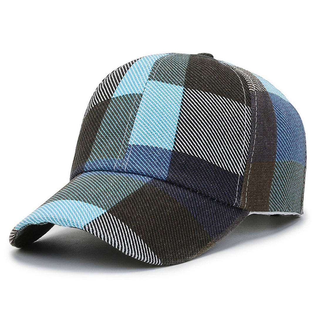 Baseball Hat Adjustable Extended Brim Sun Protection Fadeless Color Contrast Stitching Plaid Peaked Hat Daily Accessory Image 8