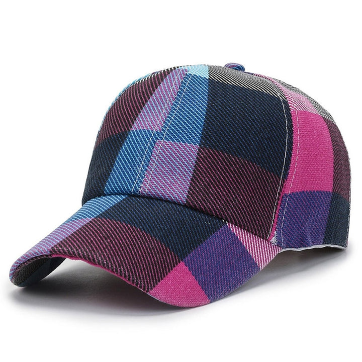 Baseball Hat Adjustable Extended Brim Sun Protection Fadeless Color Contrast Stitching Plaid Peaked Hat Daily Accessory Image 9