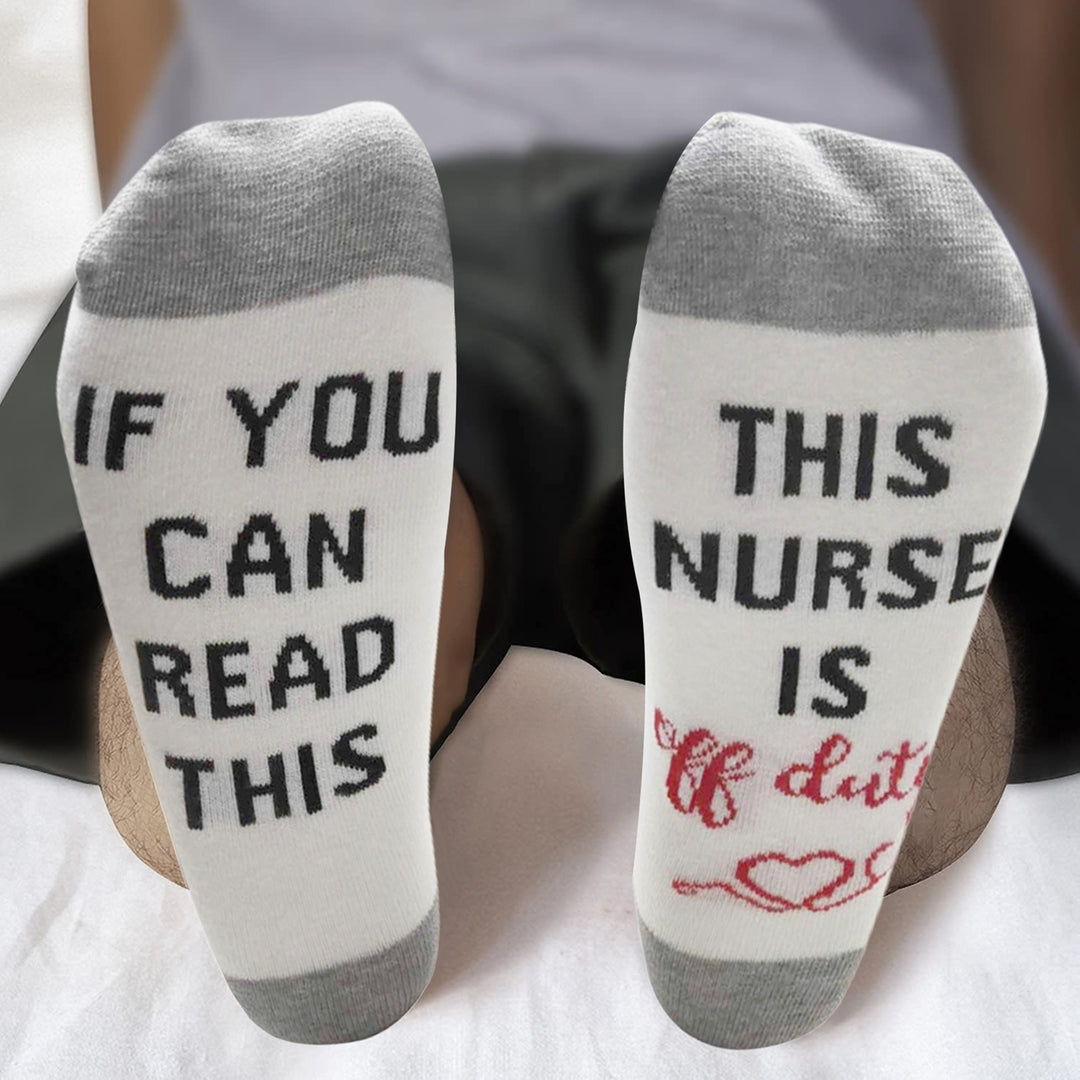 1 Pair IF YOU CAN READ THIS/ THIS NURSE TEACHER IS OFF DUTY Unisex Mid-tube Cotton Socks Image 1