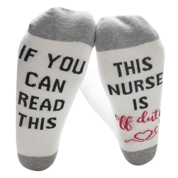 1 Pair IF YOU CAN READ THIS/ THIS NURSE TEACHER IS OFF DUTY Unisex Mid-tube Cotton Socks Image 1