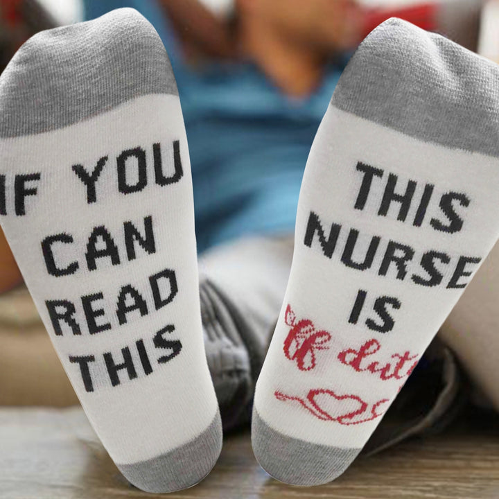 1 Pair IF YOU CAN READ THIS/ THIS NURSE TEACHER IS OFF DUTY Unisex Mid-tube Cotton Socks Image 4