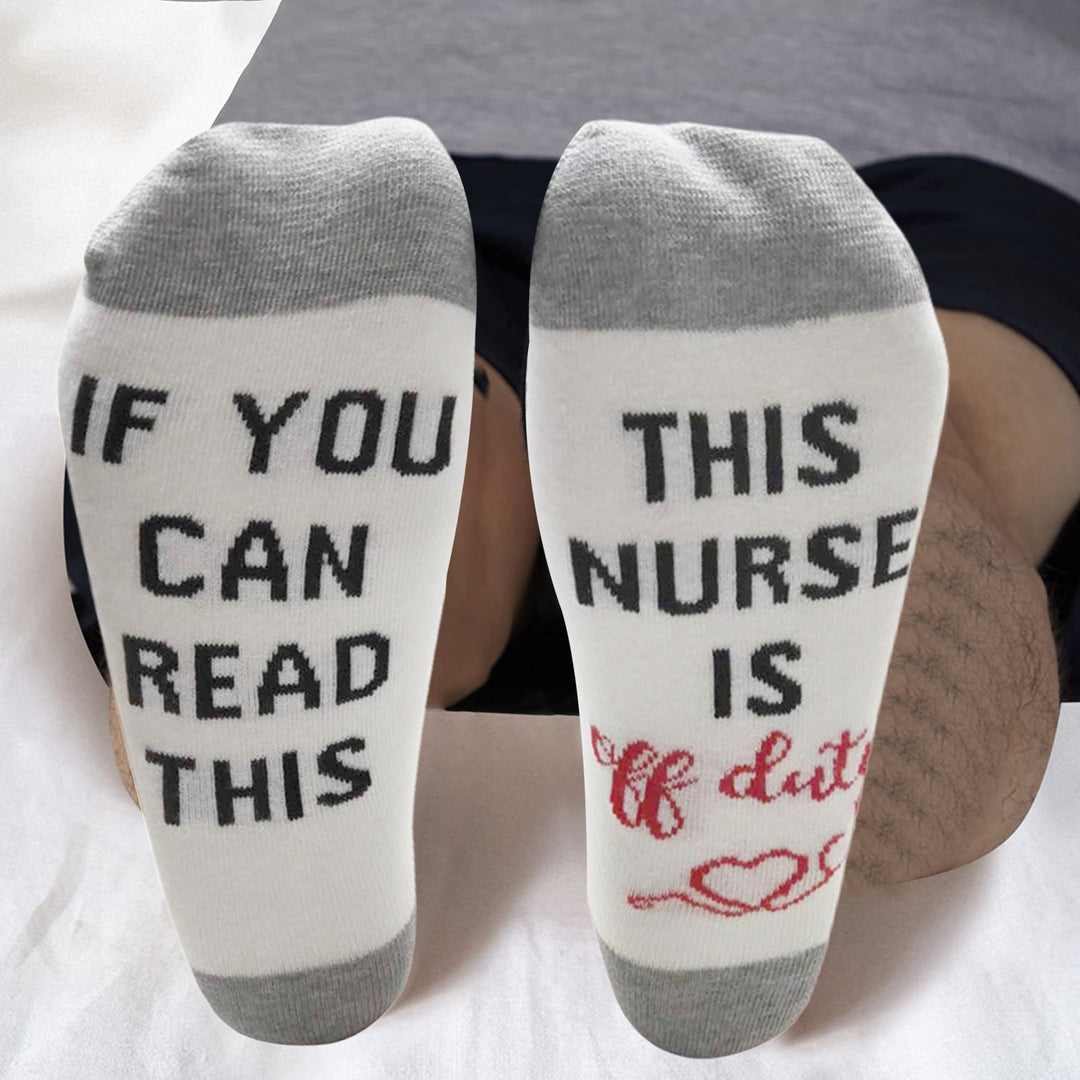1 Pair IF YOU CAN READ THIS/ THIS NURSE TEACHER IS OFF DUTY Unisex Mid-tube Cotton Socks Image 4