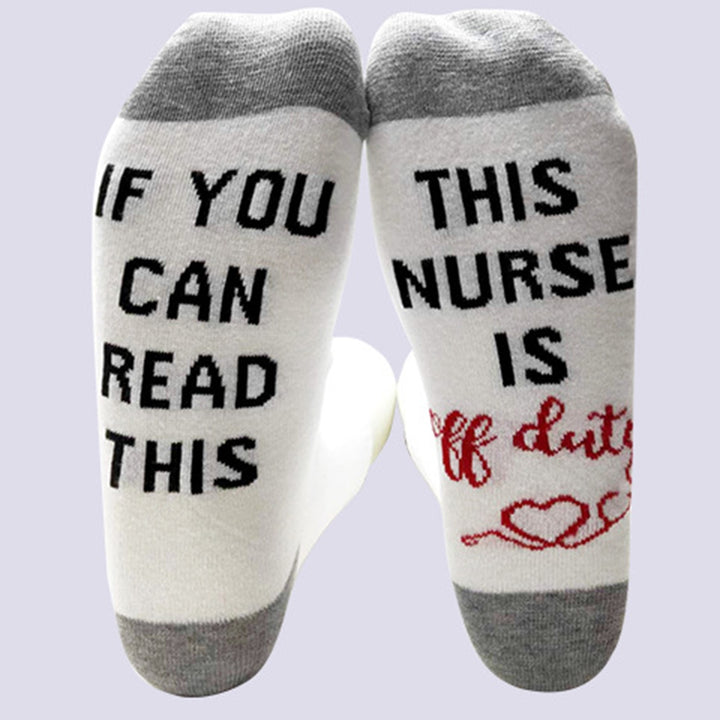 1 Pair IF YOU CAN READ THIS/ THIS NURSE TEACHER IS OFF DUTY Unisex Mid-tube Cotton Socks Image 6