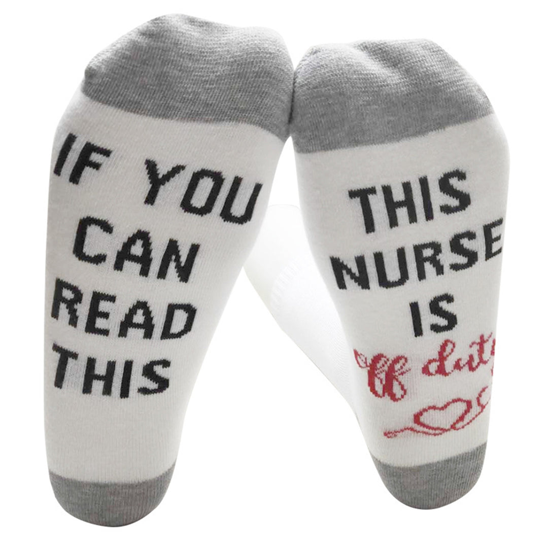 1 Pair IF YOU CAN READ THIS/ THIS NURSE TEACHER IS OFF DUTY Unisex Mid-tube Cotton Socks Image 7