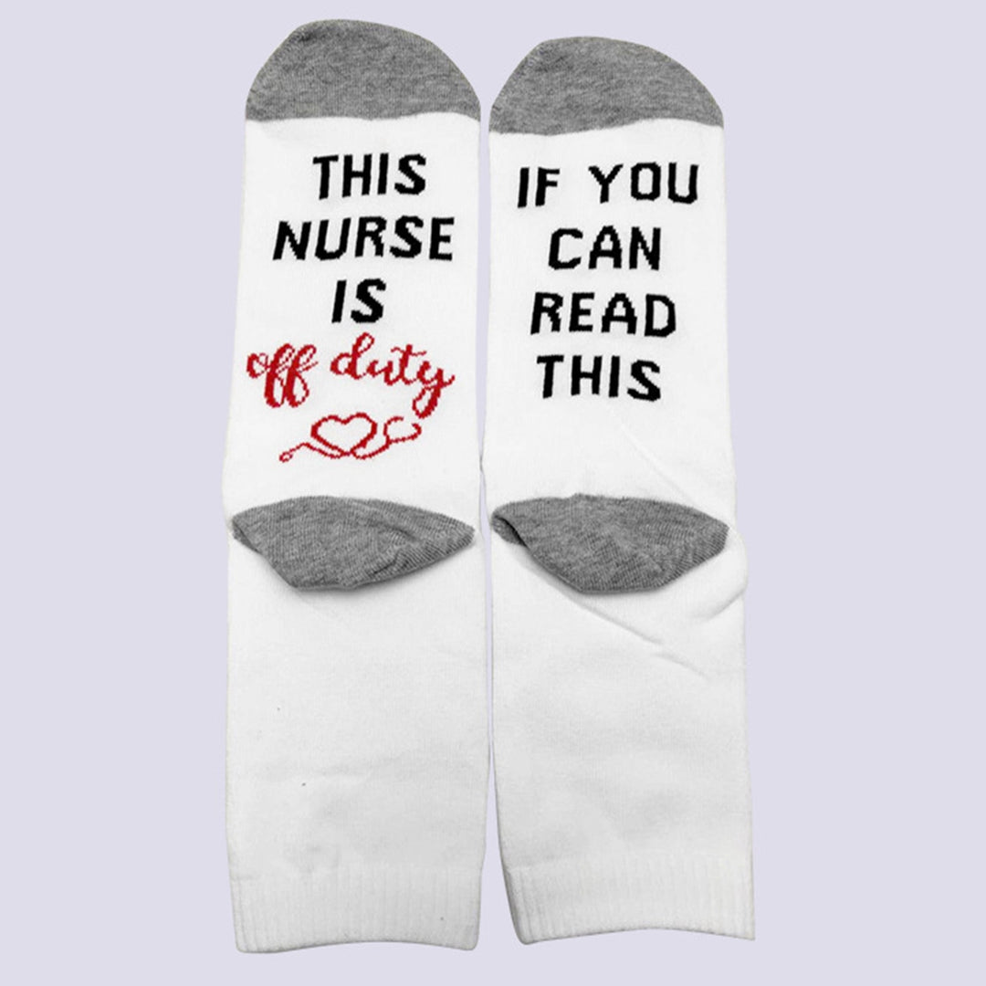 1 Pair IF YOU CAN READ THIS/ THIS NURSE TEACHER IS OFF DUTY Unisex Mid-tube Cotton Socks Image 9