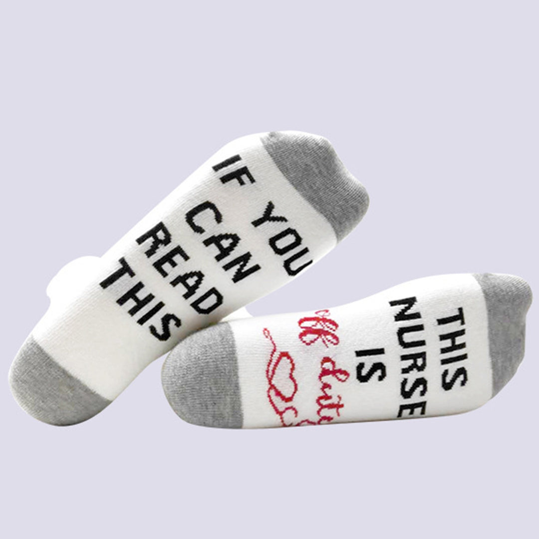 1 Pair IF YOU CAN READ THIS/ THIS NURSE TEACHER IS OFF DUTY Unisex Mid-tube Cotton Socks Image 10