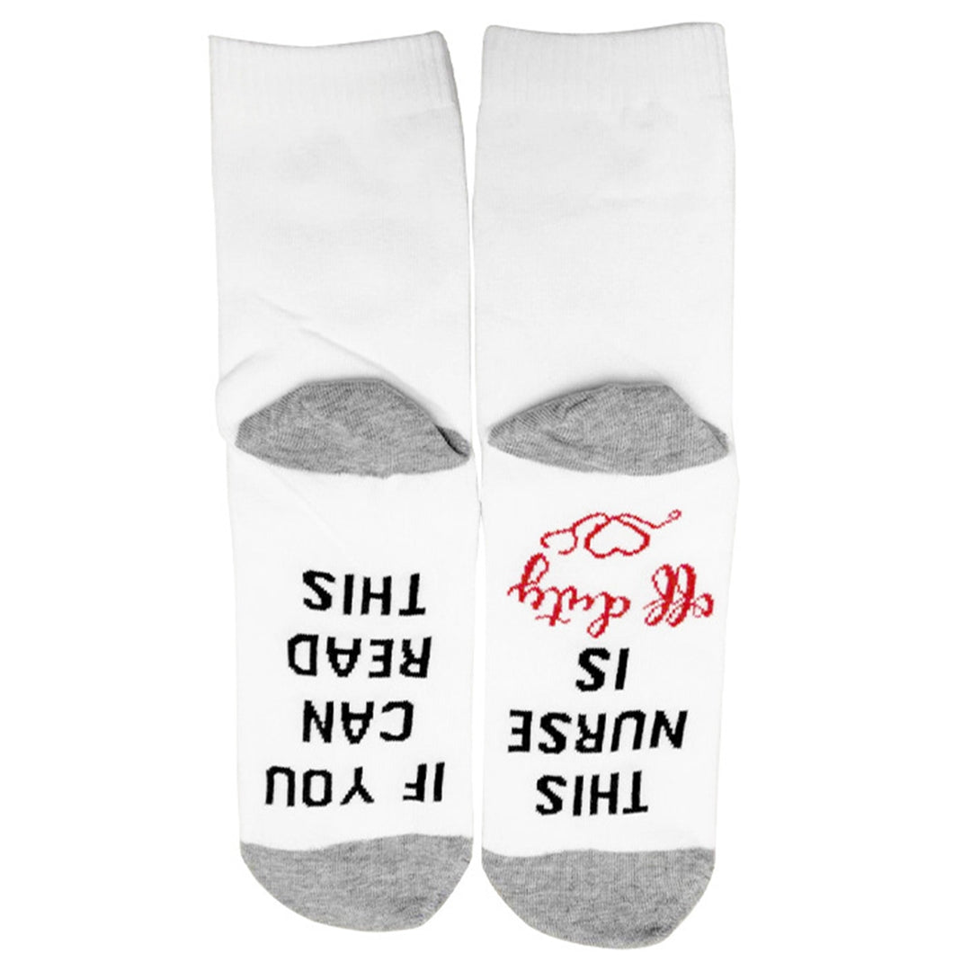 1 Pair IF YOU CAN READ THIS/ THIS NURSE TEACHER IS OFF DUTY Unisex Mid-tube Cotton Socks Image 11
