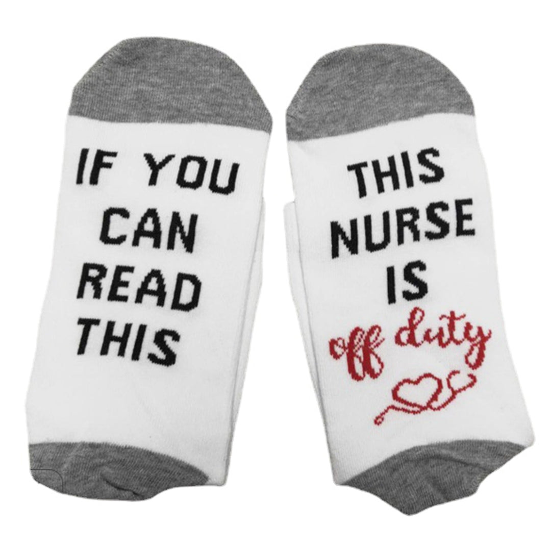 1 Pair IF YOU CAN READ THIS/ THIS NURSE TEACHER IS OFF DUTY Unisex Mid-tube Cotton Socks Image 12