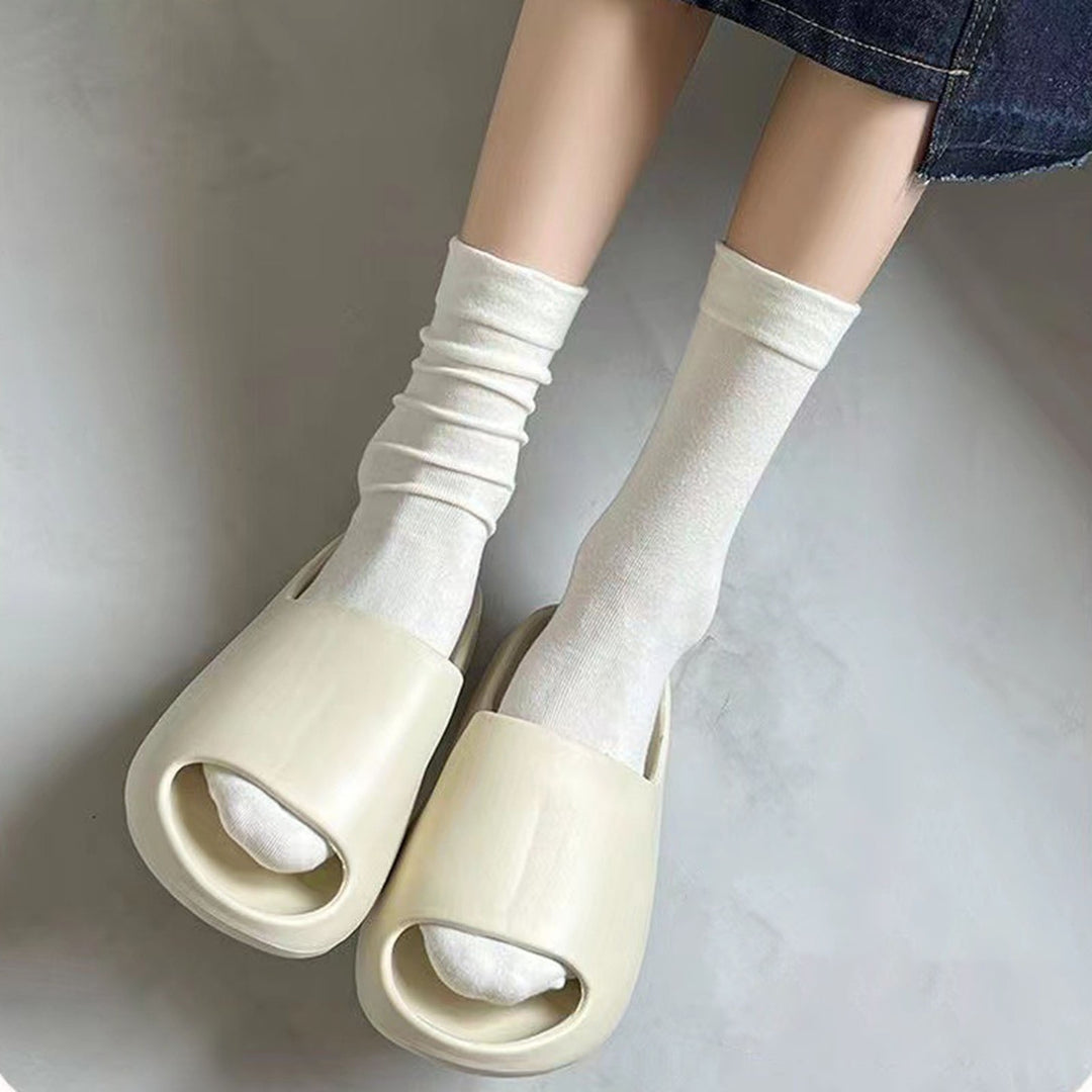 1 Pair Japanese Style Mid-tube Thick Women Socks Winter Simple Casual Solid Color Sports Socks Image 4