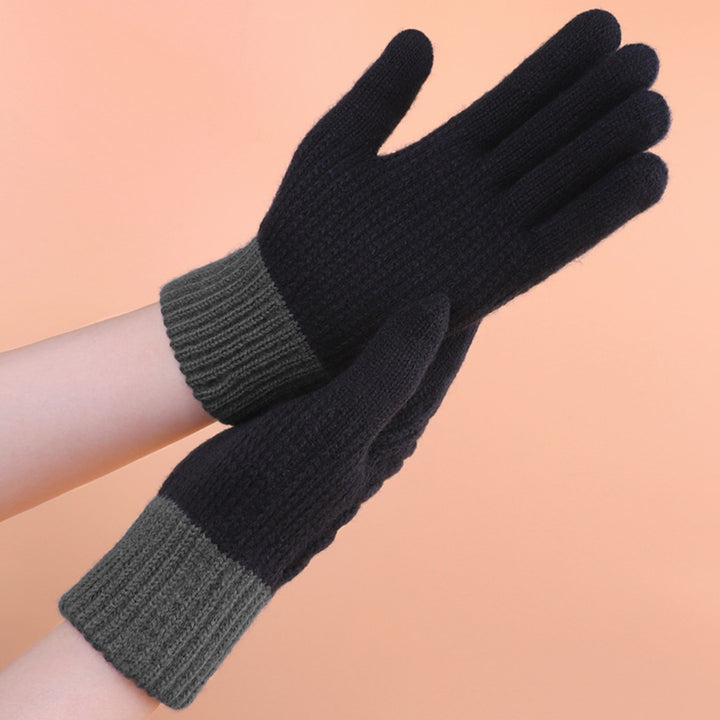 1 Pair Winter Gloves Contrast Color Knitted Touch Screen Plush Full Fingers Keep Warm Soft Skiing Camping Gloves Clothes Image 7