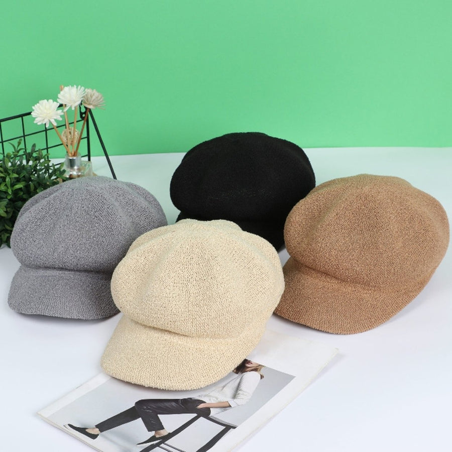 Short Brim Round Dome Korean Style Octagonal Hat Spring Autumn Women Solid Color Knitting Beret Hat Image 1