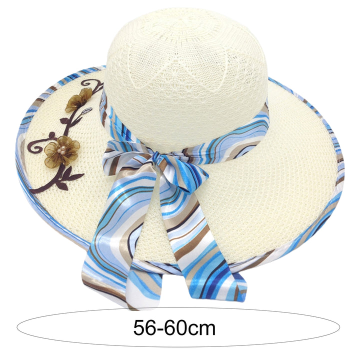 Ribbon Bowknot Decor Flower Stitching Sun Hat Foldable Wide Brim Floppy Straw Hat Costume Accessories Image 8