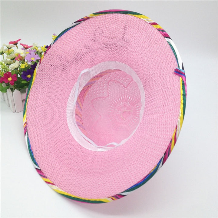 Ribbon Bowknot Decor Flower Stitching Sun Hat Foldable Wide Brim Floppy Straw Hat Costume Accessories Image 12