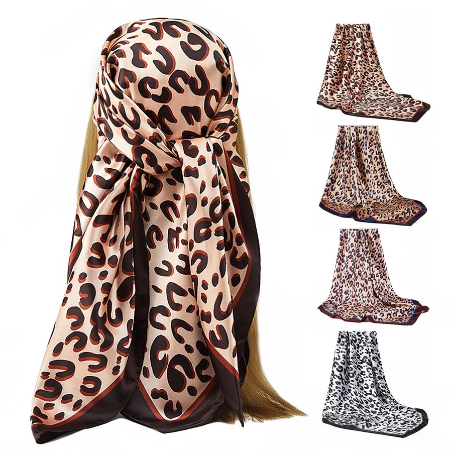 Women Scarf Square Leopard Print Soft Fabric Breathable Silky Sunscreen Four Seasons Ladies Casual Head Wrap Shawl Image 1