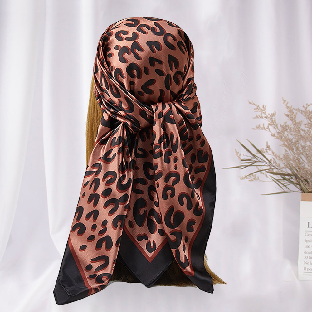 Women Scarf Square Leopard Print Soft Fabric Breathable Silky Sunscreen Four Seasons Ladies Casual Head Wrap Shawl Image 2