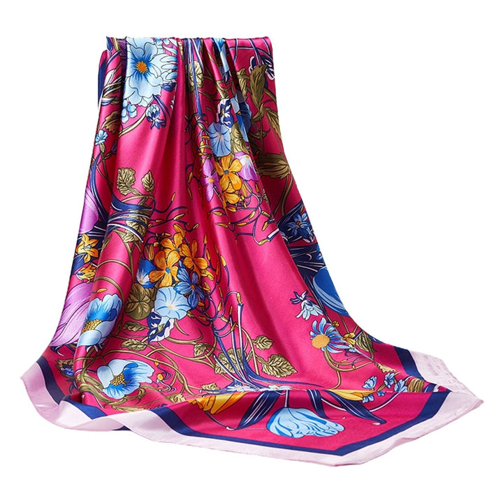 Sunscreen Exquisite Faux Silk Scarf Women Elegant Peony Pattern Square Shawl Costume Accessories Image 1