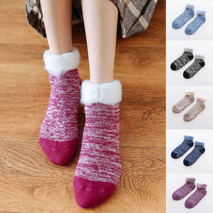 1 Pair Winter Socks Thickened Skin-touch Soft Perfect Fitting Anti-pilling Keep Warm Multicolor Mid-tube Knitting Lady Image 1