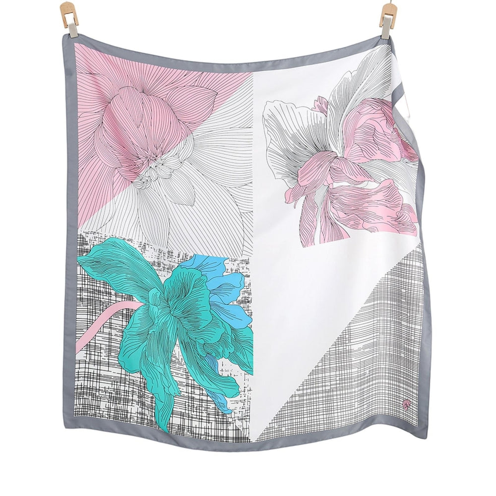Summer Scarf Colorful Flower Print Protective Foldable Silky Decorative Breathable Anti-UV Neck Women Spring Scarf Image 2