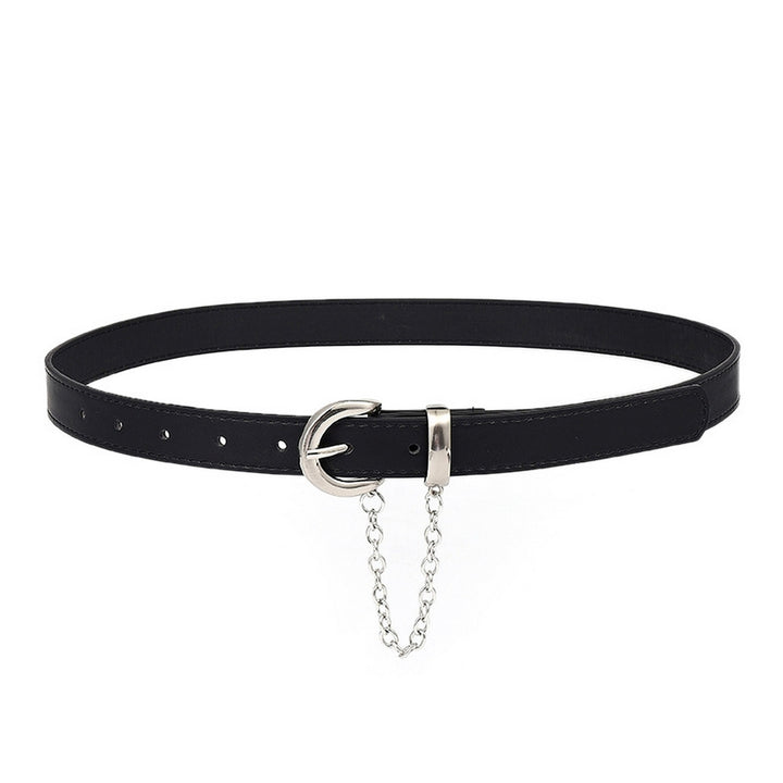 Adjustable Multi Holes Pin Buckle Hip Hop Style Women Belt Faux Leather Punk Chain Jeans Belt Costume Accessory Image 2