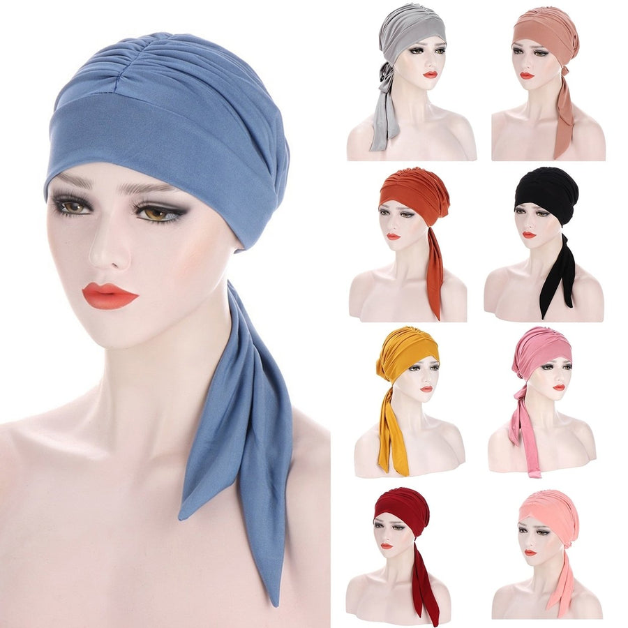 Women Turban Hat Solid Color High Elastic Sweat Absorption Breathable Lint Free Decorative Machine Image 1