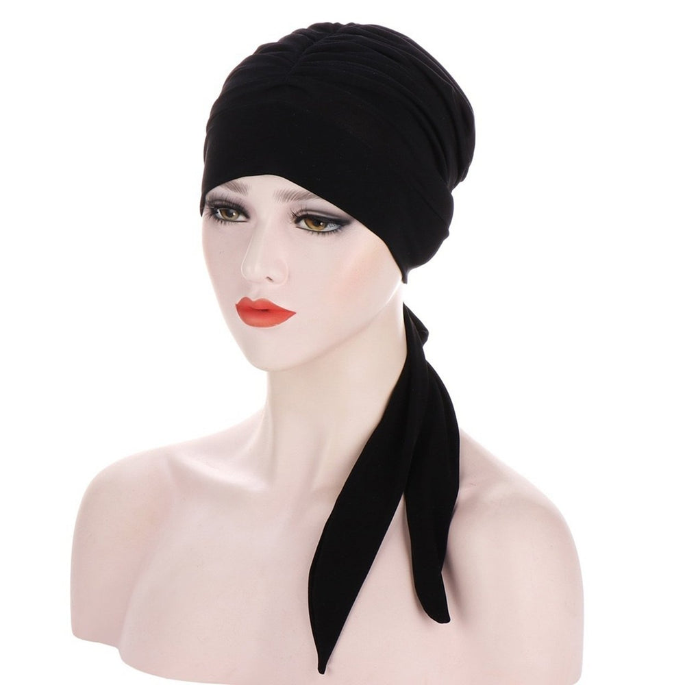 Women Turban Hat Solid Color High Elastic Sweat Absorption Breathable Lint Free Decorative Machine Image 2