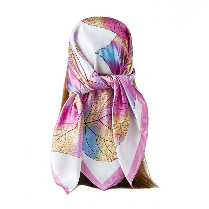 Women Scarf Silky Colorful Maple Print Satin Square Shape Neck Decoration Lightweight Soft Fabric Lady Headscarf Female Image 1