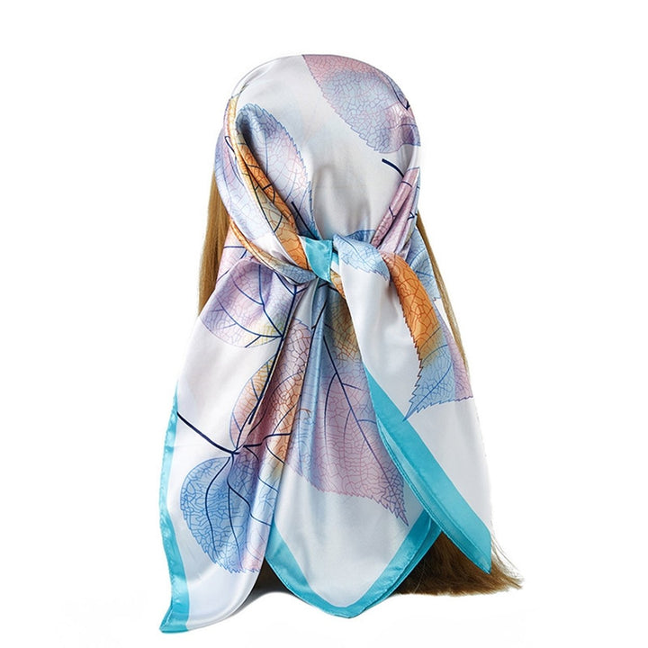 Women Scarf Silky Colorful Maple Print Satin Square Shape Neck Decoration Lightweight Soft Fabric Lady Headscarf Female Image 1