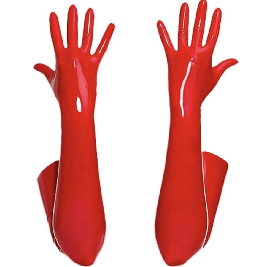 1 Pair High Elasticity Solid Color Dance Gloves Bright Faux Leather Stage Show Long Gloves Cosplay Accessories Image 1
