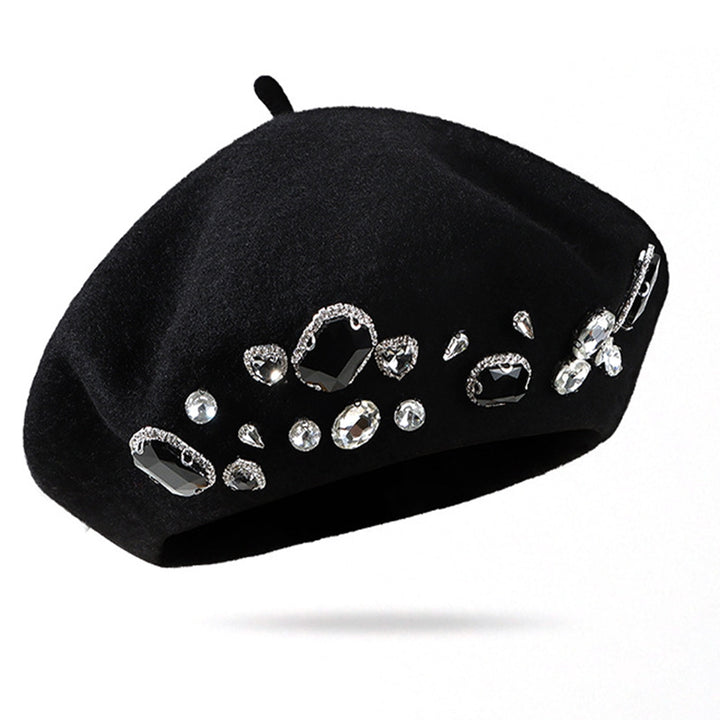 French Beret Thick Rhinestone Decor Solid Color Brimless Thermal Decorative Wool Artist French Style Painter Hat Women Image 10