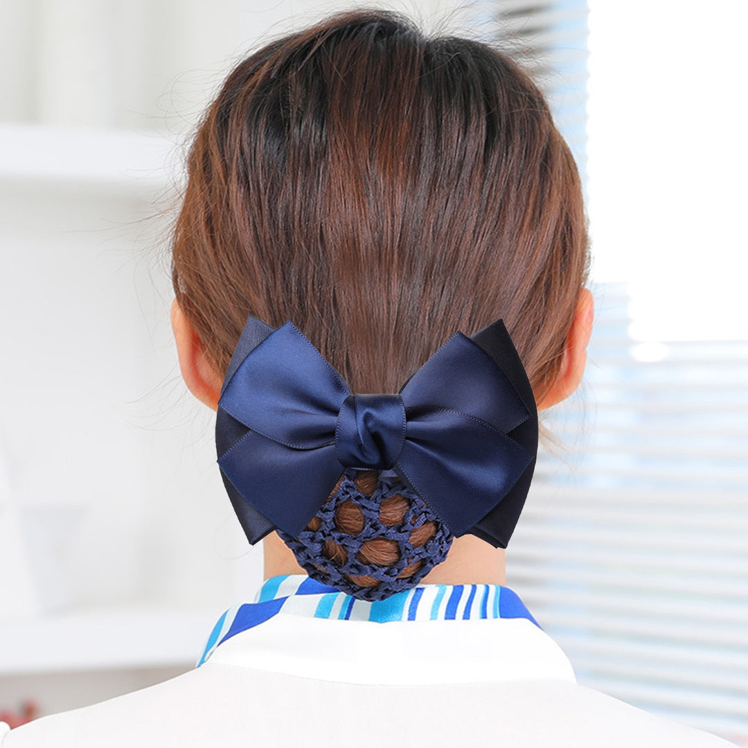 Nurse Hair Net Bow-knot Fishnet Contrast Color Striped Anti-slip Hair Decoration OL Style Airline Image 7