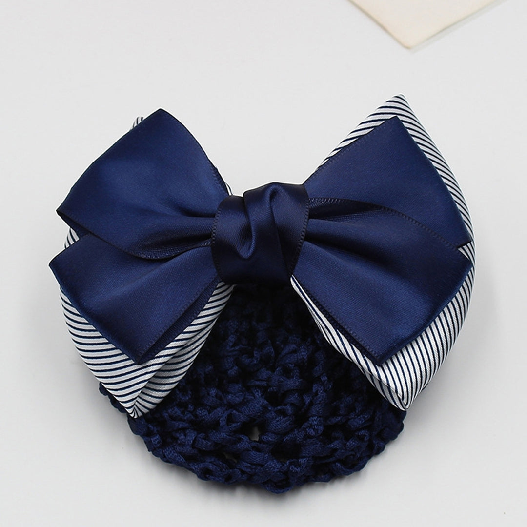 Nurse Hair Net Bow-knot Fishnet Contrast Color Striped Anti-slip Hair Decoration OL Style Airline Image 12