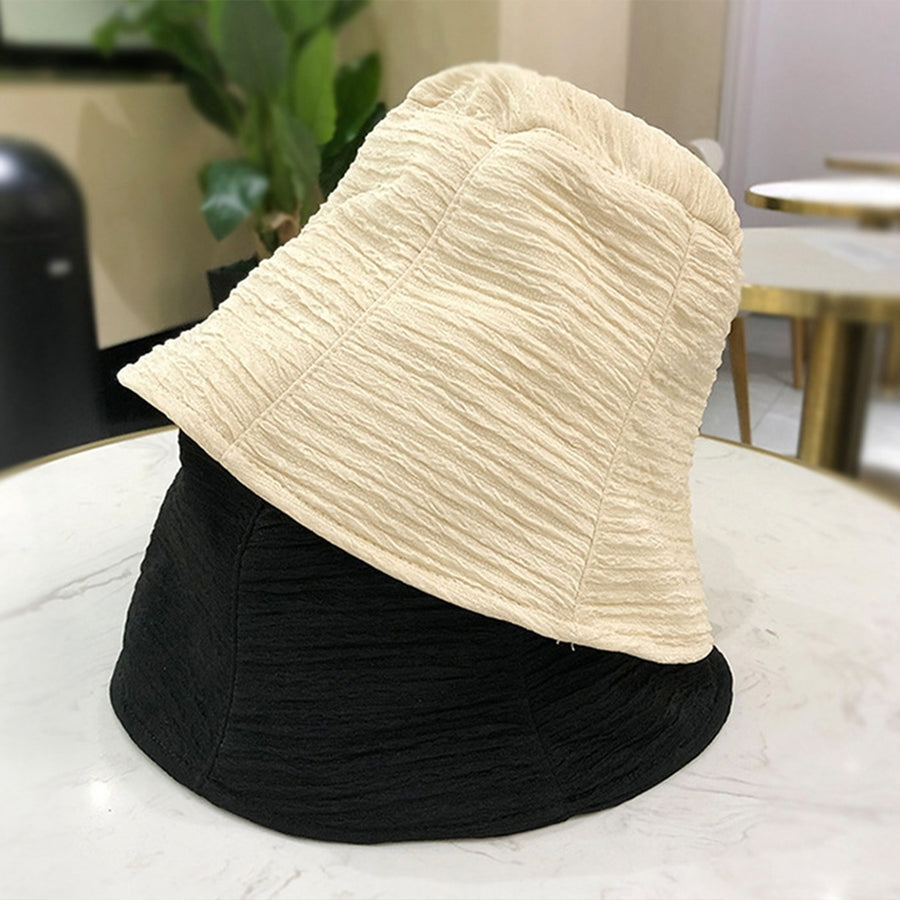 Solid Color Short Brim Flat Dome Bucket Hat Women Summer Thin Pleated Fisherman Hat Fashion Accessories Image 1