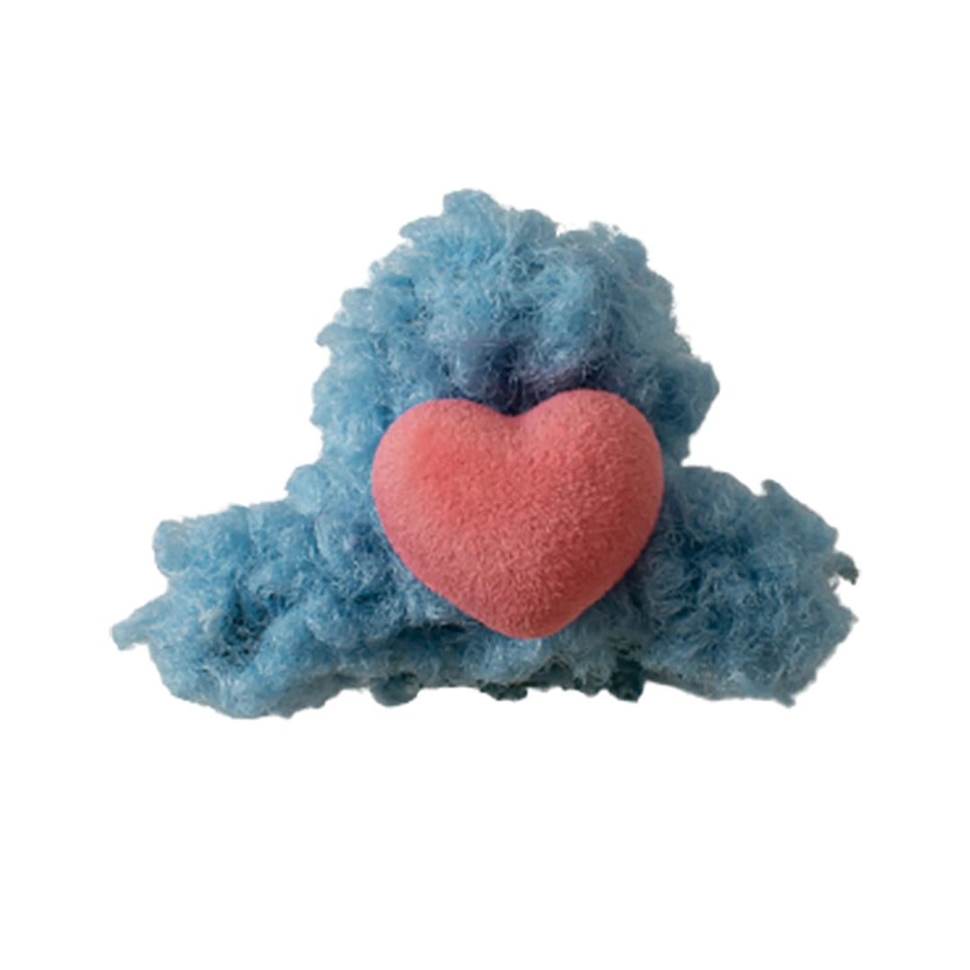 Heart Decor Contrast Color Hair Claw Korean Style Soft Plush Kids Hair Clip Styling Tool Image 3