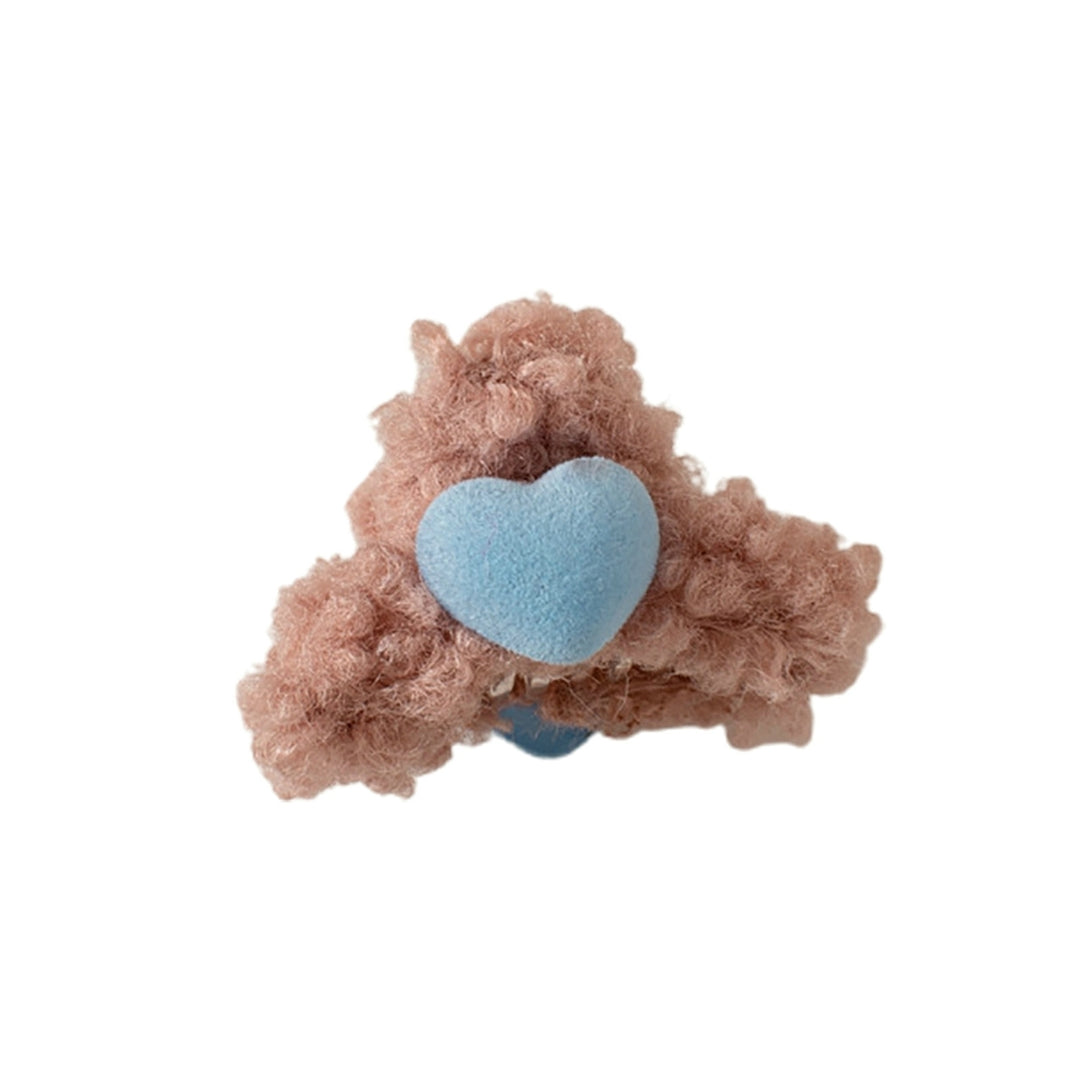 Heart Decor Contrast Color Hair Claw Korean Style Soft Plush Kids Hair Clip Styling Tool Image 4