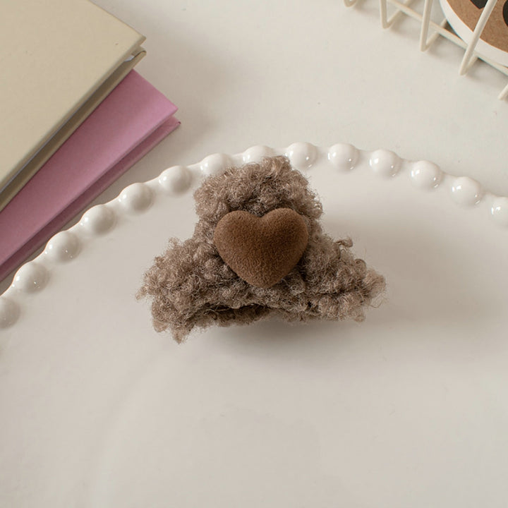 Heart Decor Contrast Color Hair Claw Korean Style Soft Plush Kids Hair Clip Styling Tool Image 11