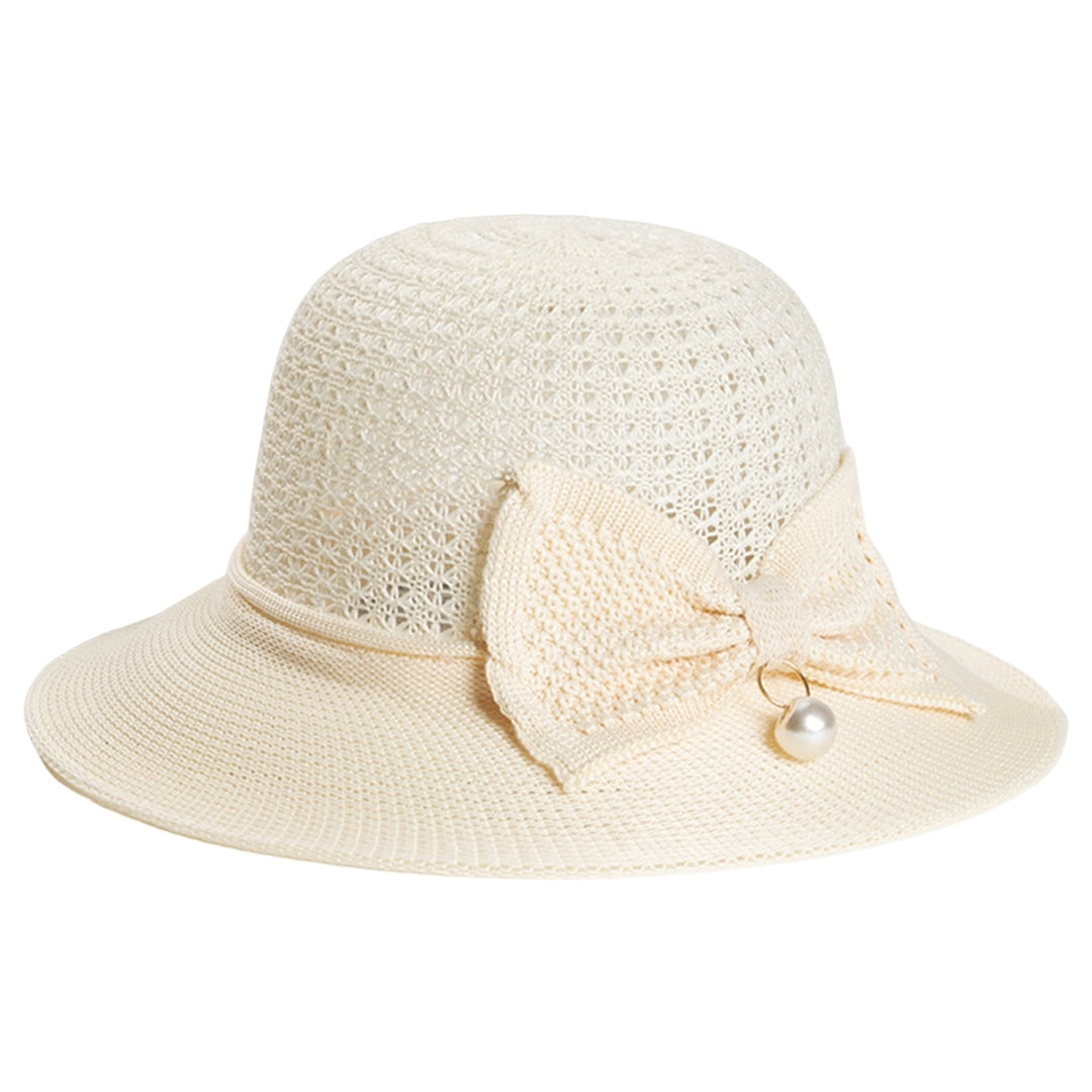 Faux Pearls Bowknot Decor Sun Hat Women Big Brim Floppy Straw Hat Fashion Accessories Image 4