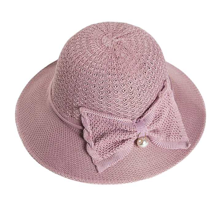 Faux Pearls Bowknot Decor Sun Hat Women Big Brim Floppy Straw Hat Fashion Accessories Image 10