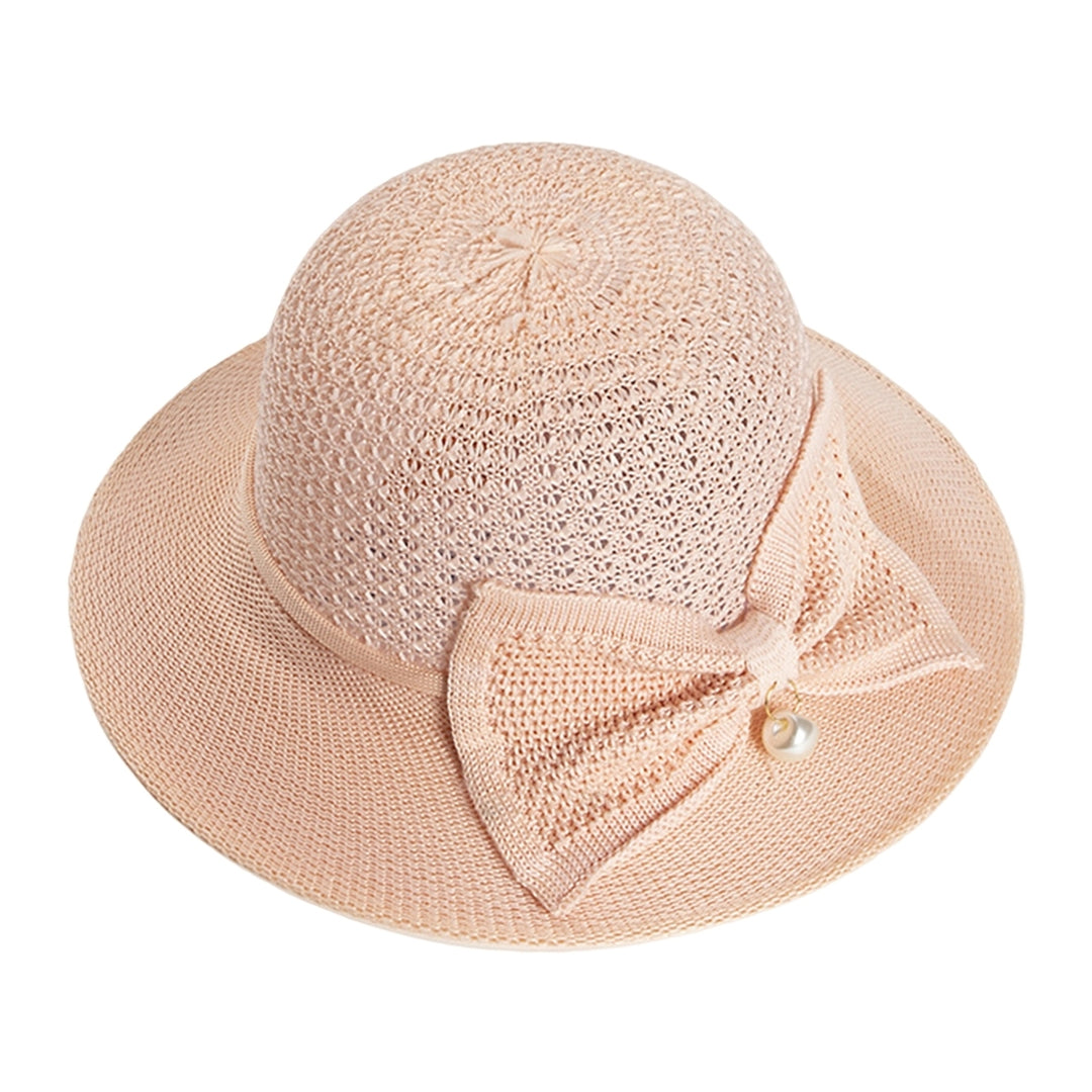 Faux Pearls Bowknot Decor Sun Hat Women Big Brim Floppy Straw Hat Fashion Accessories Image 11