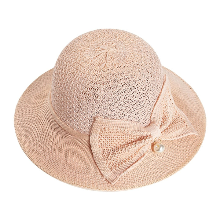 Faux Pearls Bowknot Decor Sun Hat Women Big Brim Floppy Straw Hat Fashion Accessories Image 1