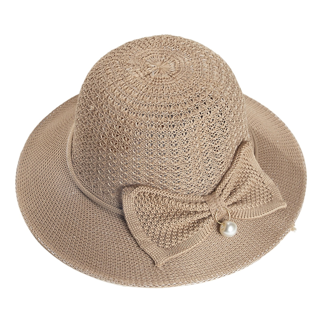 Faux Pearls Bowknot Decor Sun Hat Women Big Brim Floppy Straw Hat Fashion Accessories Image 12