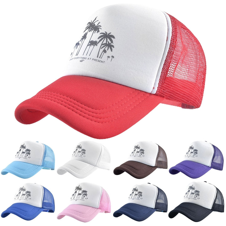 Men Baseball Hat Hollow Out Breathable Mesh Coconut Tree Print Long Brim Sunscreen Baseball Sport Summer Trucker Hat Image 1